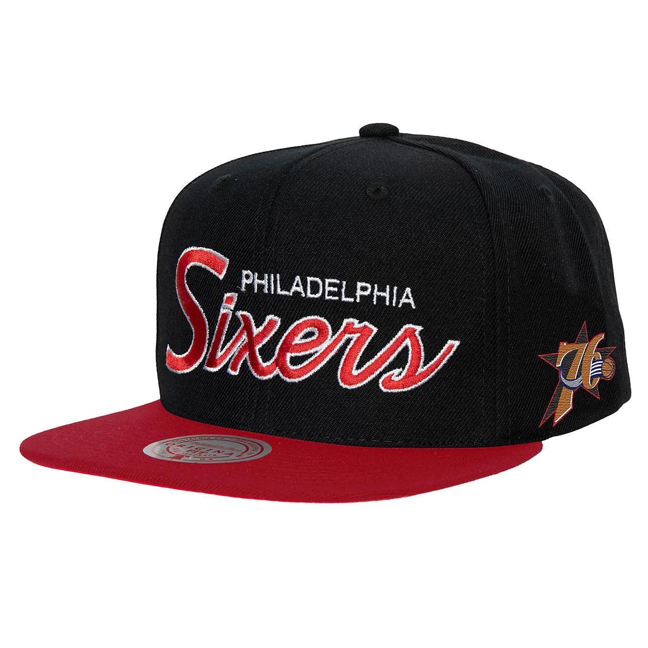Men's Mitchell & Ness Black Philadelphia 76ers Hardwood Classics MVP Team Script 2.0 Snapback Hat, 76r Black Product Image