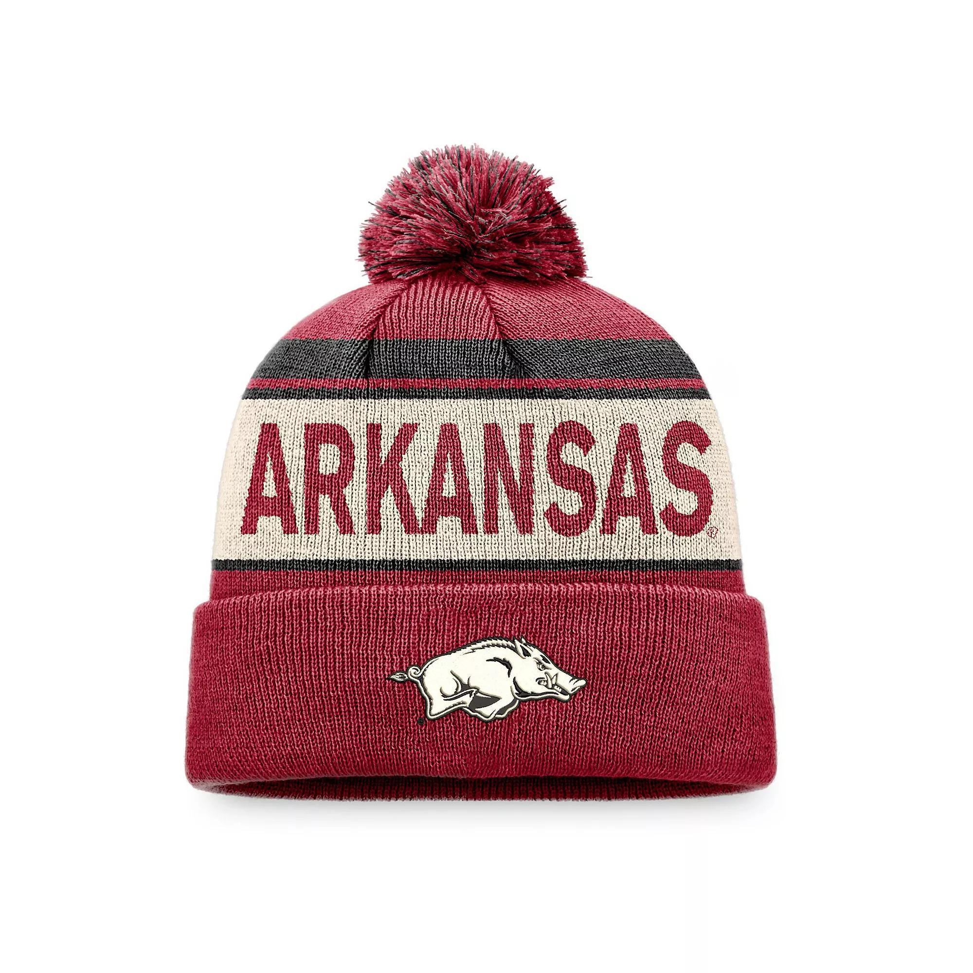 Men's Top of the World Cardinal Arkansas Razorbacks Prime Cuffed Knit Hat with Pom, Red Product Image