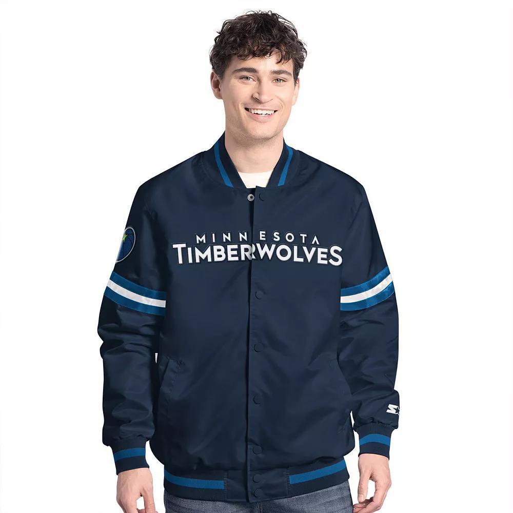 Men's Starter Navy/Blue Minnesota Timberwolves Scout Full Snap Varsity Jacket, Size: Small Product Image