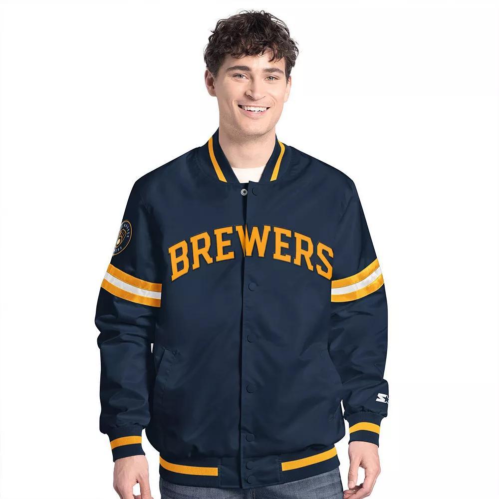 Men's Starter Navy Milwaukee Brewers Scout Full-Snap Varsity Jacket,  Product Image