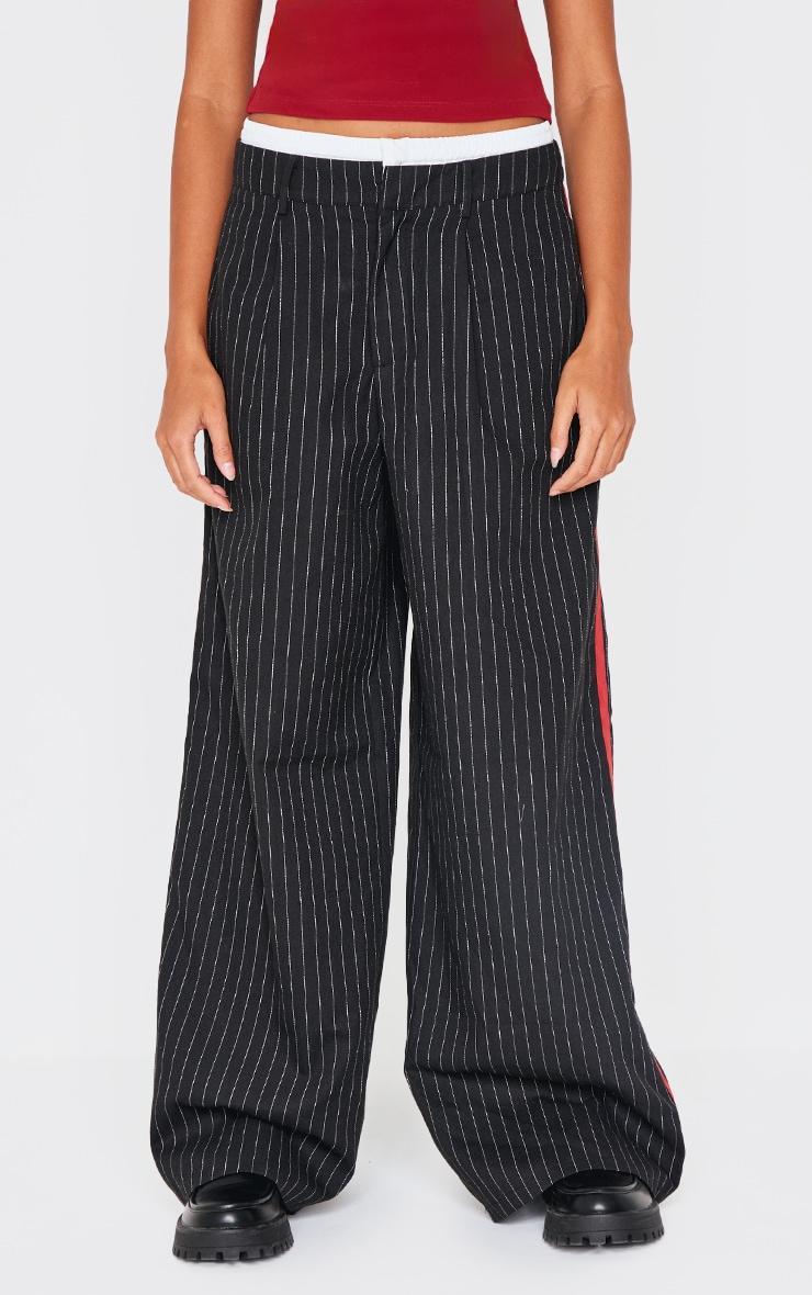 Black Tailored Woven Side Stripe Boxer Detail Straight Leg Pants Product Image