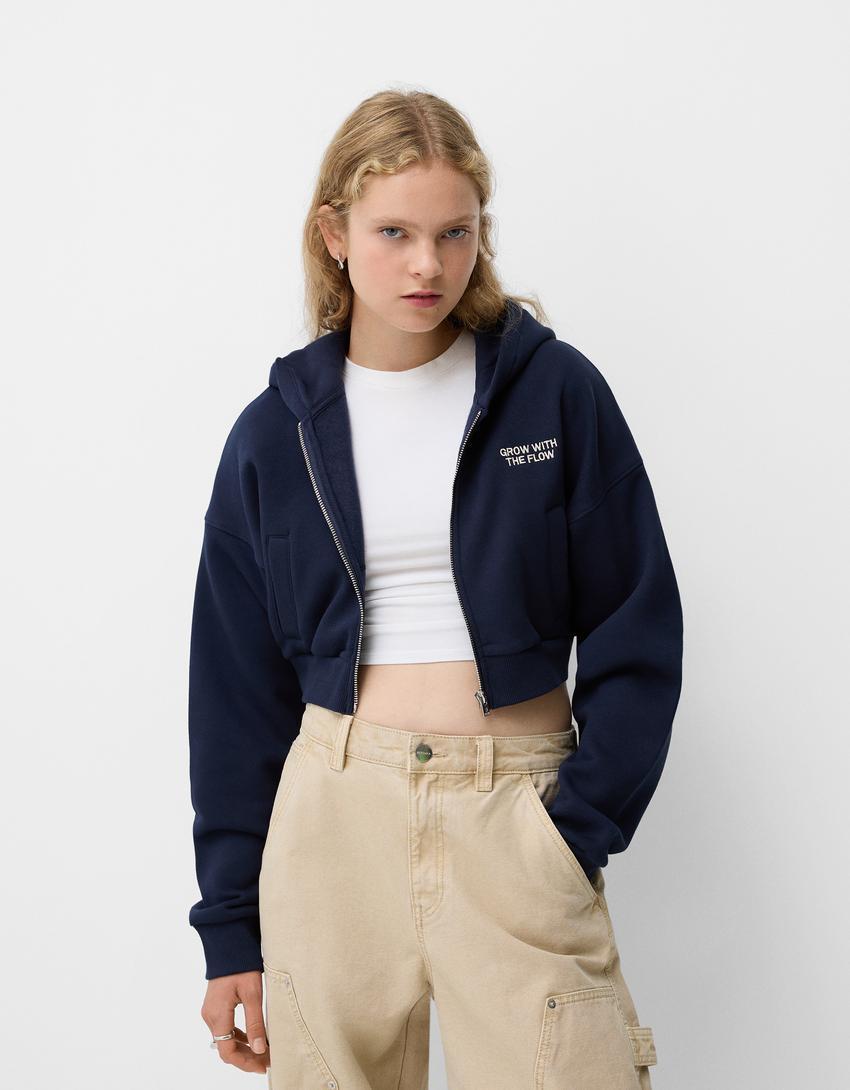 Cropped zip-up hoodie Product Image