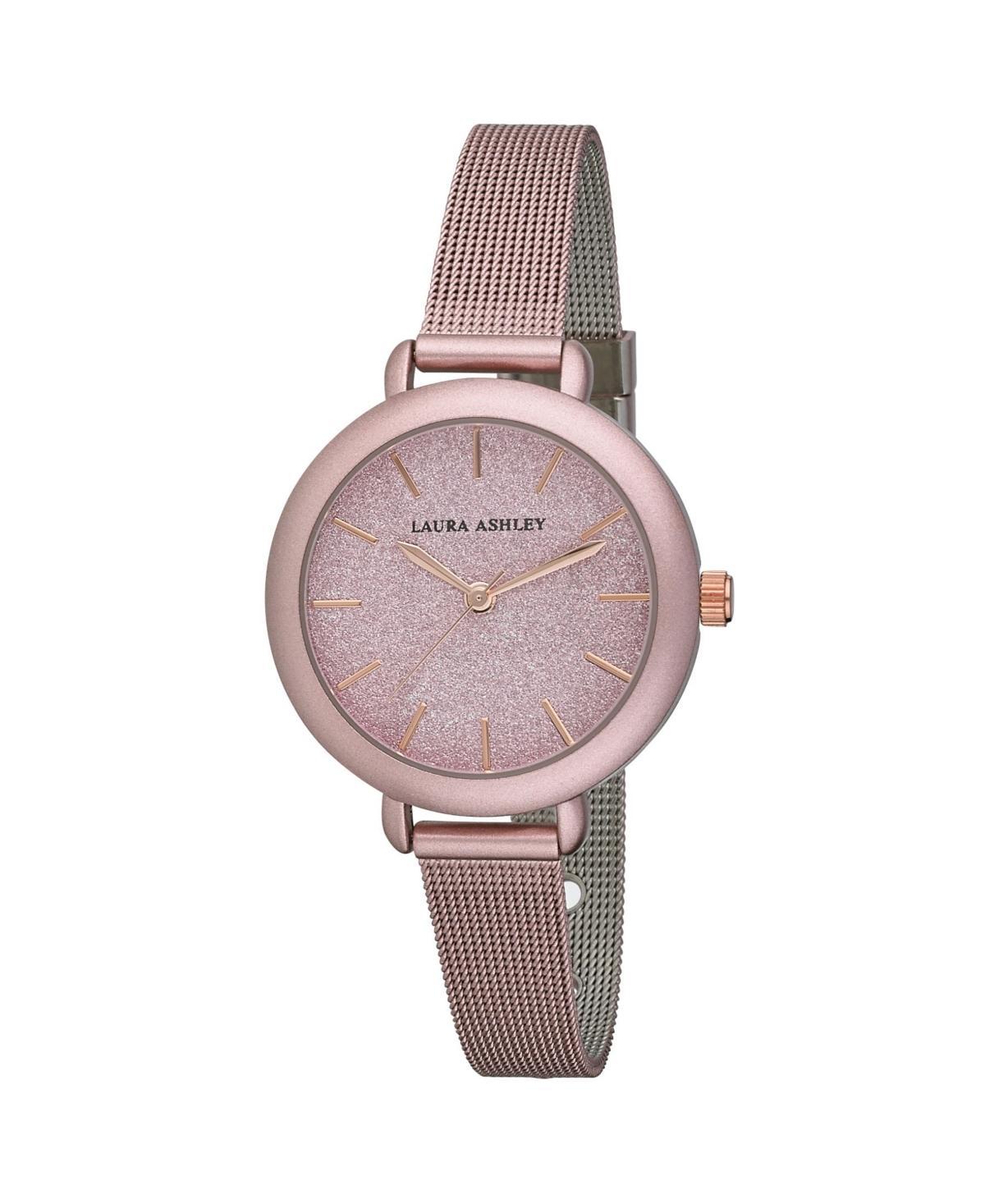 Laura Ashley Womens Glitz Sparkle Dial Spray Pink Alloy Mesh Band Watch 36mm Product Image