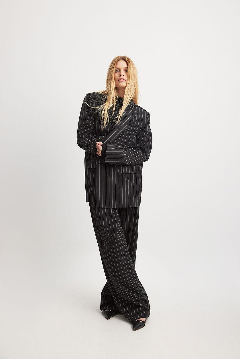 Striped Pleated High Waist Trousers Product Image