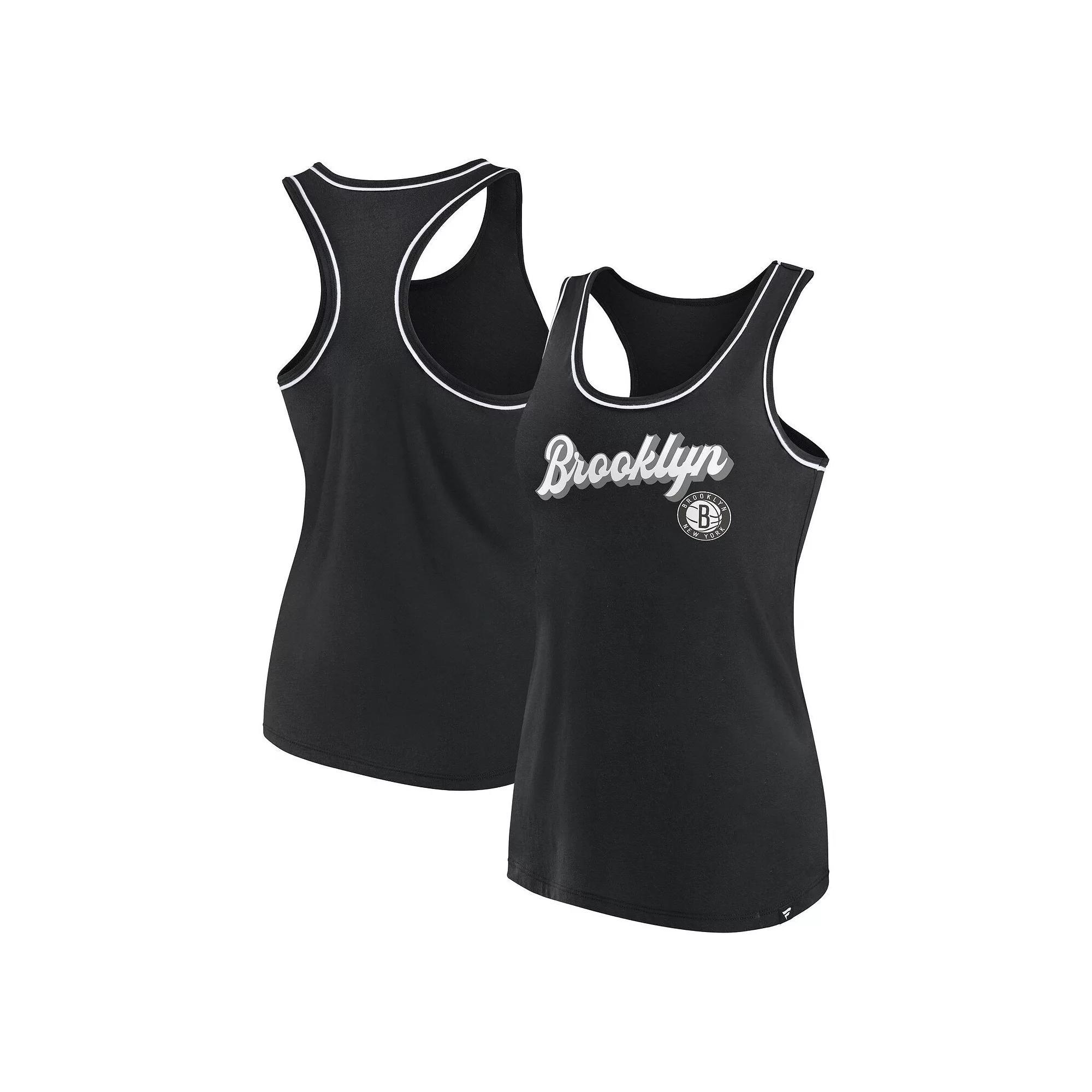 Women's Fanatics Branded Black Brooklyn Nets Wordmark Logo Racerback Tank Top,  Product Image