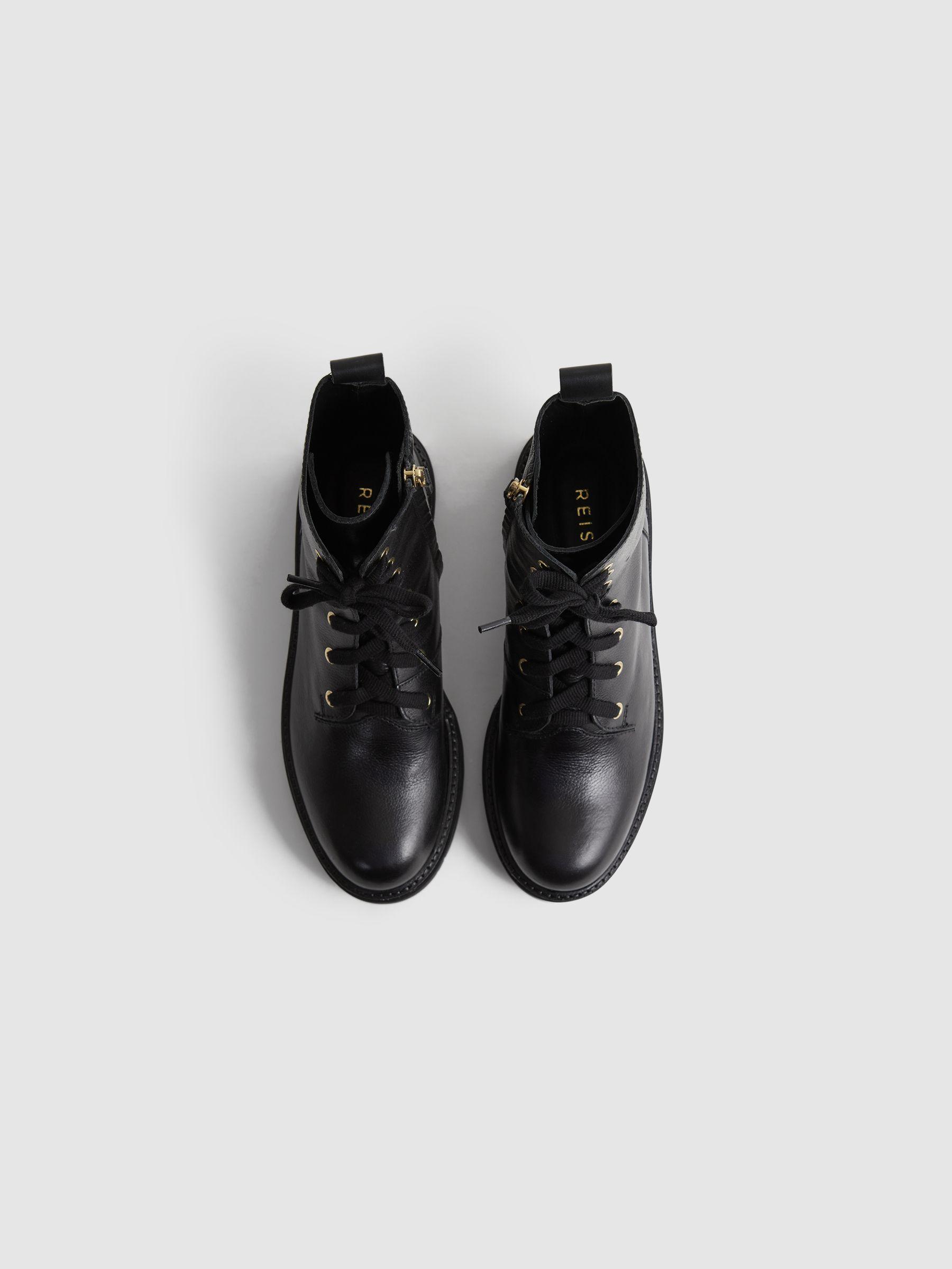 Leather Lace-Up Boots in Black Product Image
