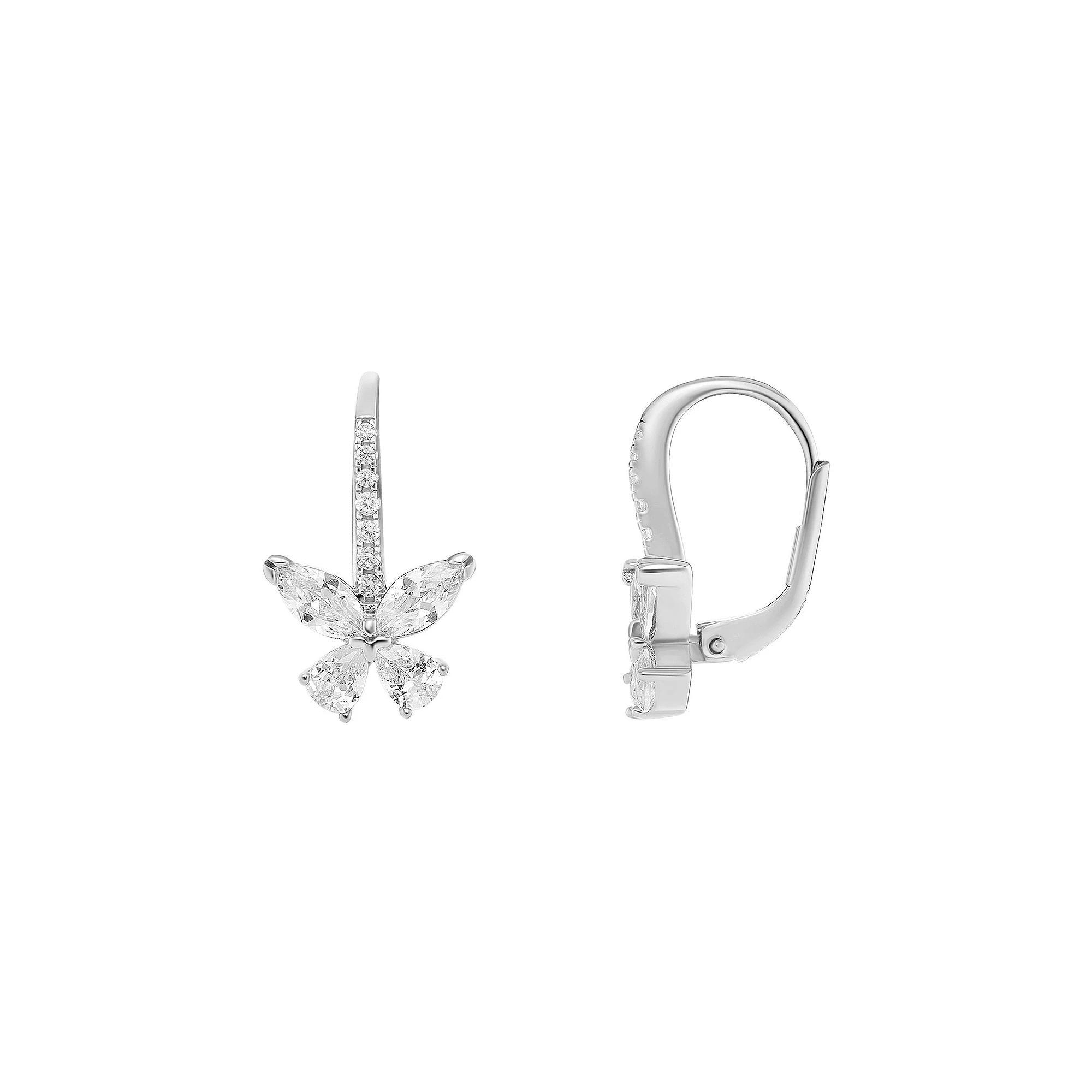 PRIMROSE Sterling Silver Cubic Zirconia Butterfly Leverback Drop Earrings, Women's, Sterling Clear Product Image