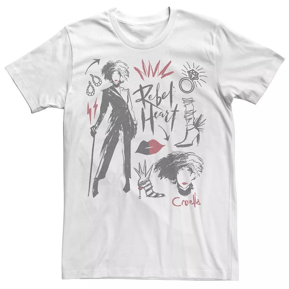 Disney's Cruella De Vil Men's Rebel Heart Collage Sketches Tee,  Product Image