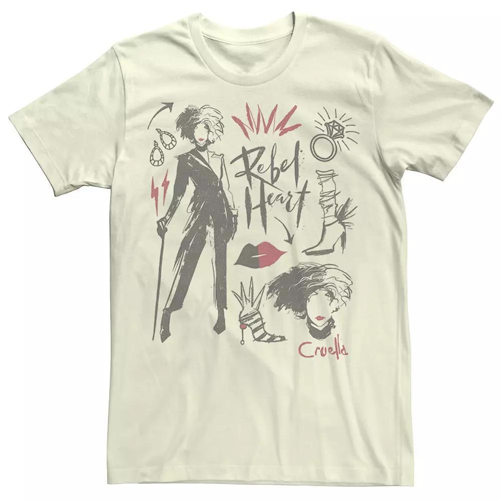 Disney's Cruella De Vil Men's Rebel Heart Collage Sketches Tee,  Product Image