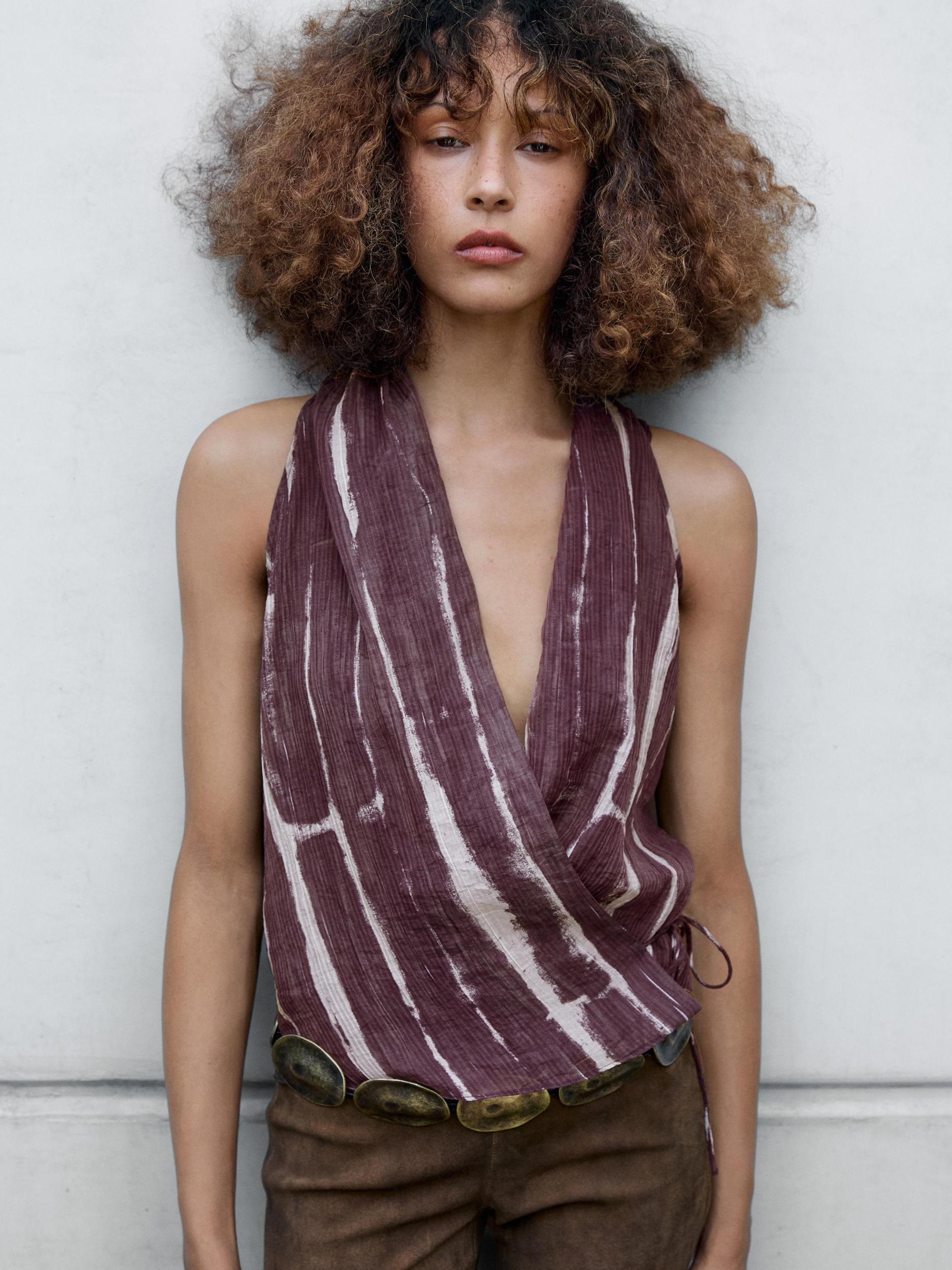 Stripe print crossover halter top Product Image