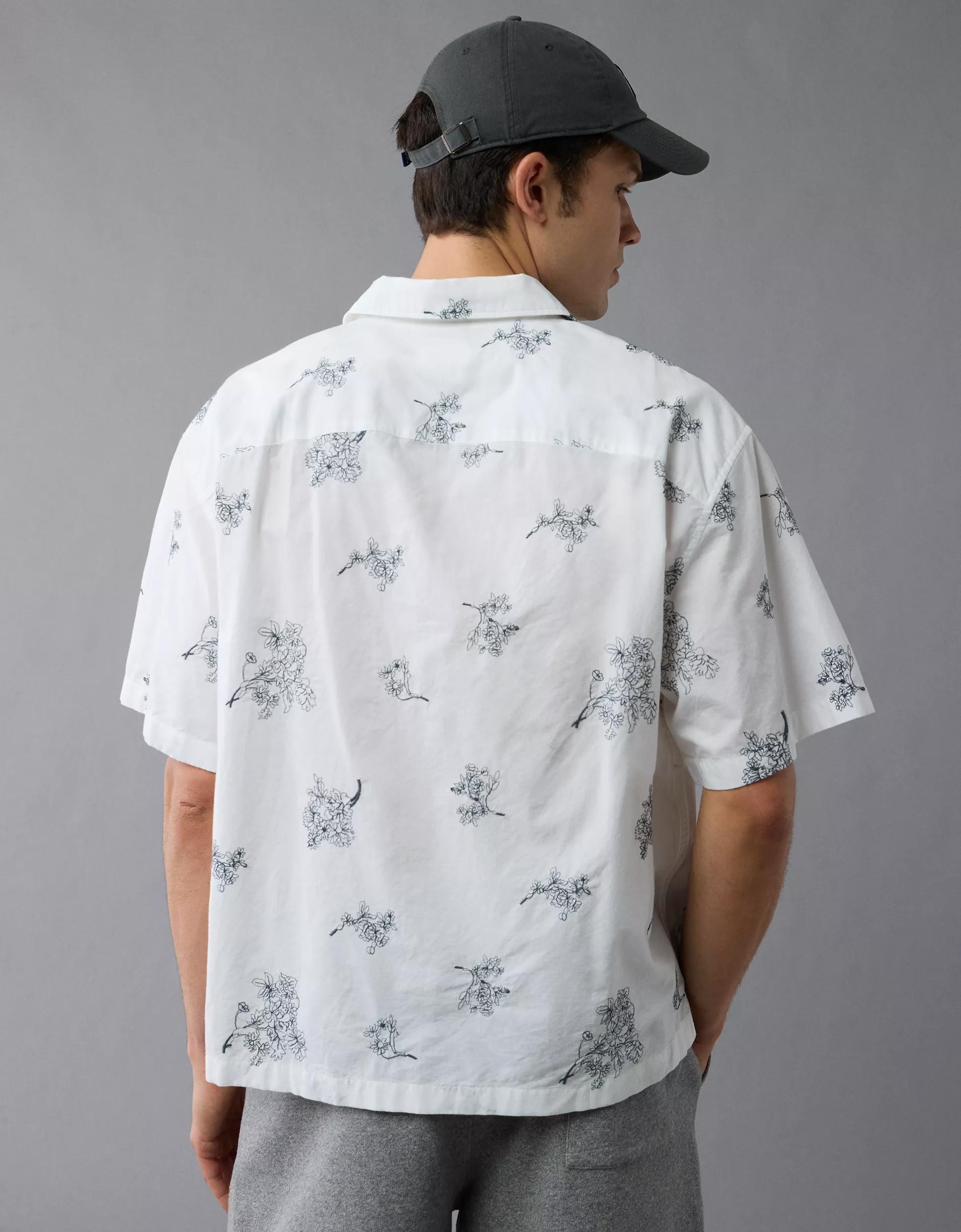 AE Poolside Linen-Blend Floral Button-Up Shirt Product Image