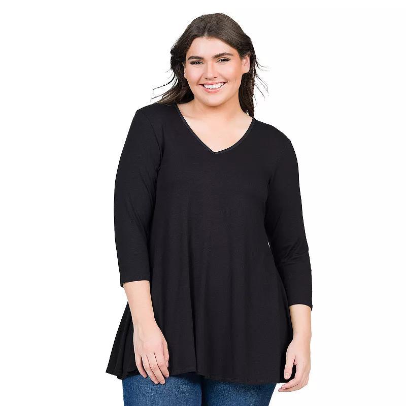 Plus Size 24Seven Comfort Apparel Quarter Sleeve V-Neck Tunic Top, Women's, Size: 2XL, Blue Product Image