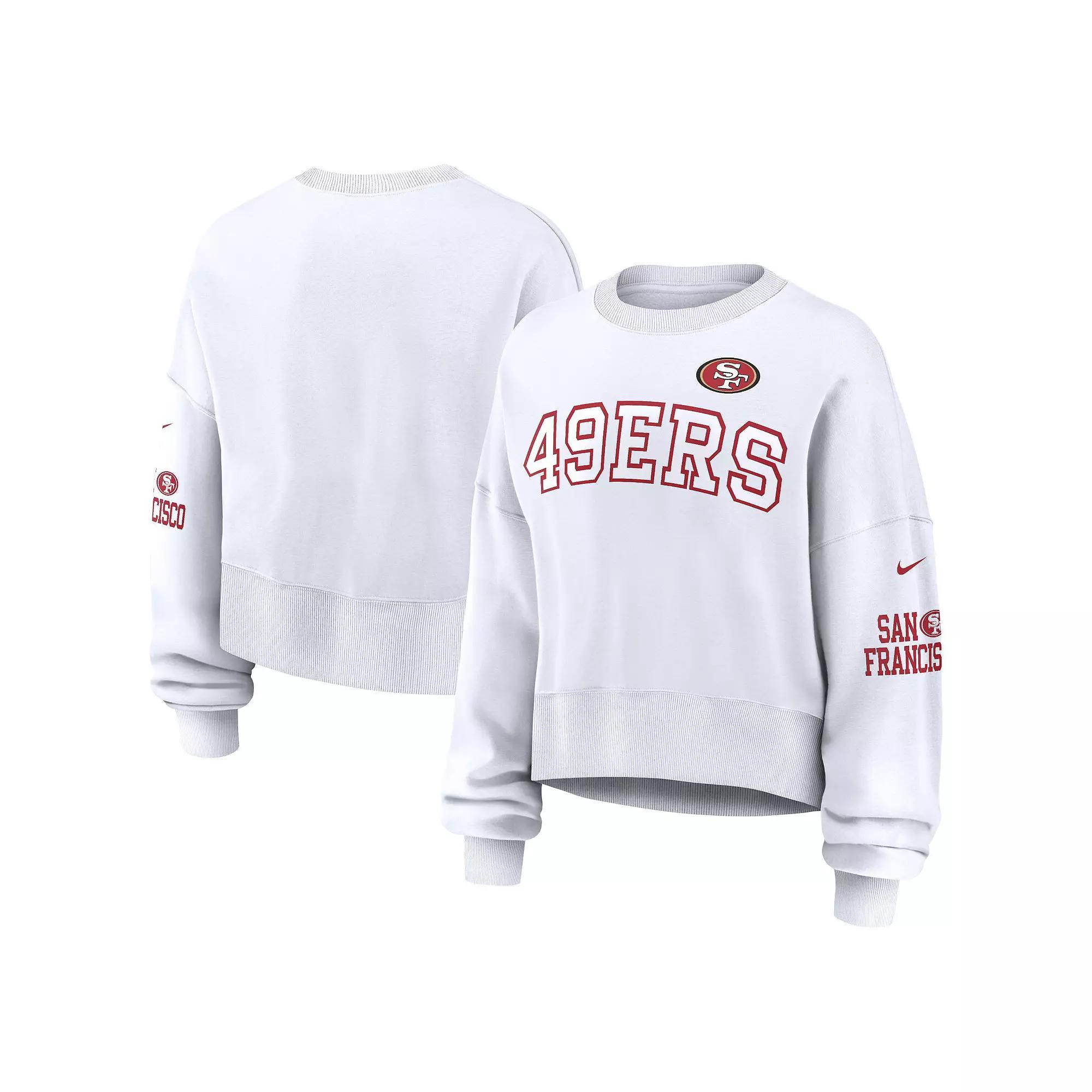 Women's Nike White San Francisco 49ers Oversized Long Sleeve Cropped Sweatshirt, Size: 2XL Product Image