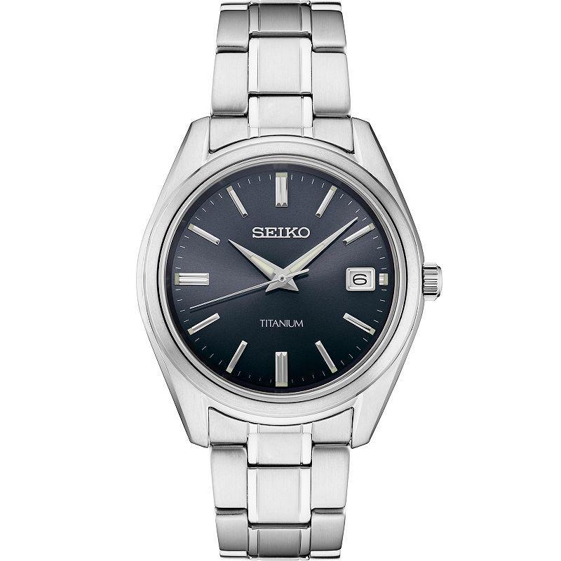 Seiko Mens Essential Titanium Watch-SUR375 Silver Black Product Image