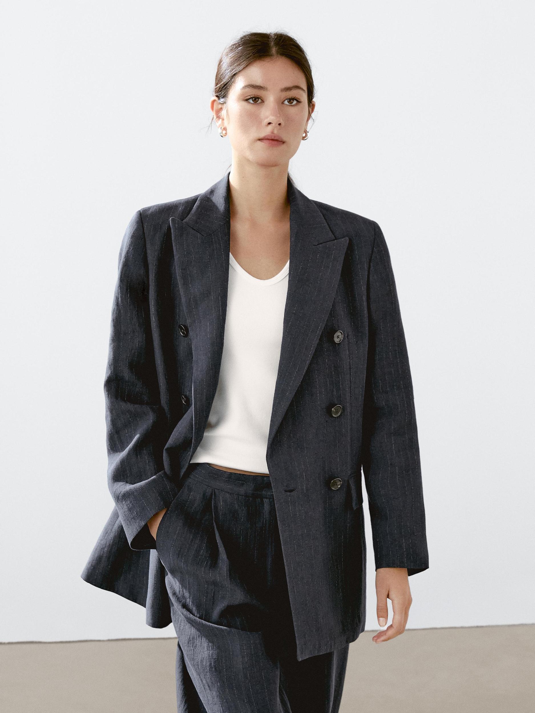 Linen blend pinstripe blazer Product Image