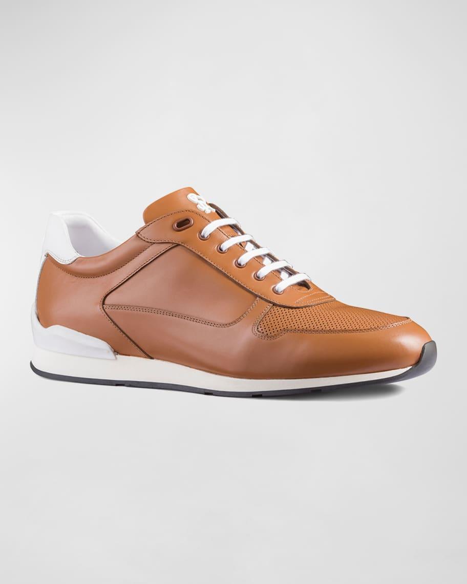 Mens Calf Leather Low-Top Sneakers, Brown Product Image