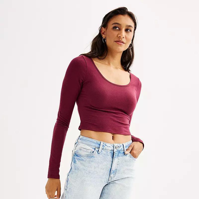 Juniors SO Long Sleeve Cropped Tee, Womens Red Rose Product Image