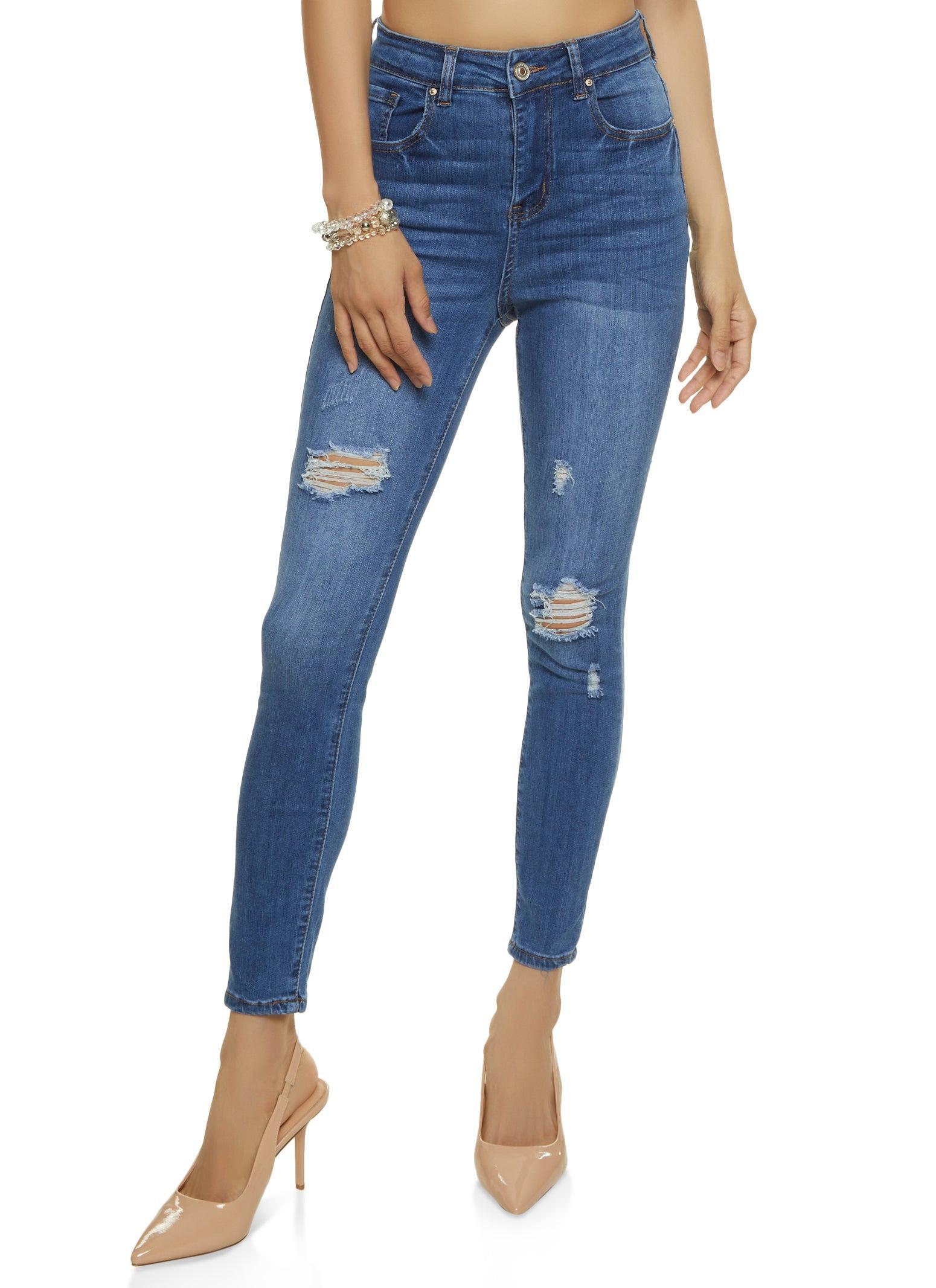 Womens WAX Stretch Distressed High Rise Jeans Product Image