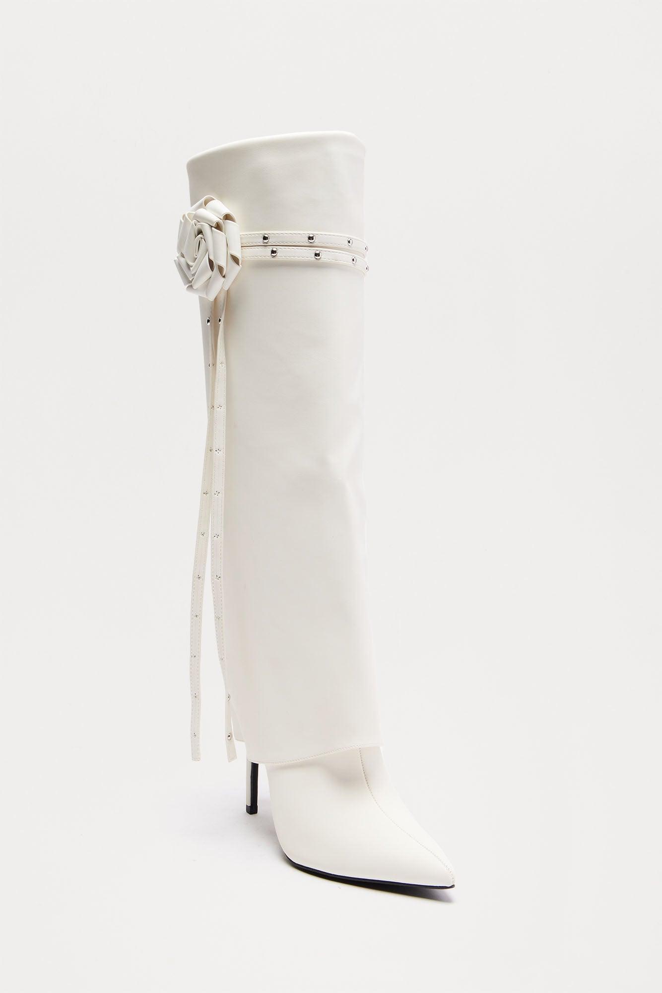 Keep The Roses Overlay Boots - White Product Image