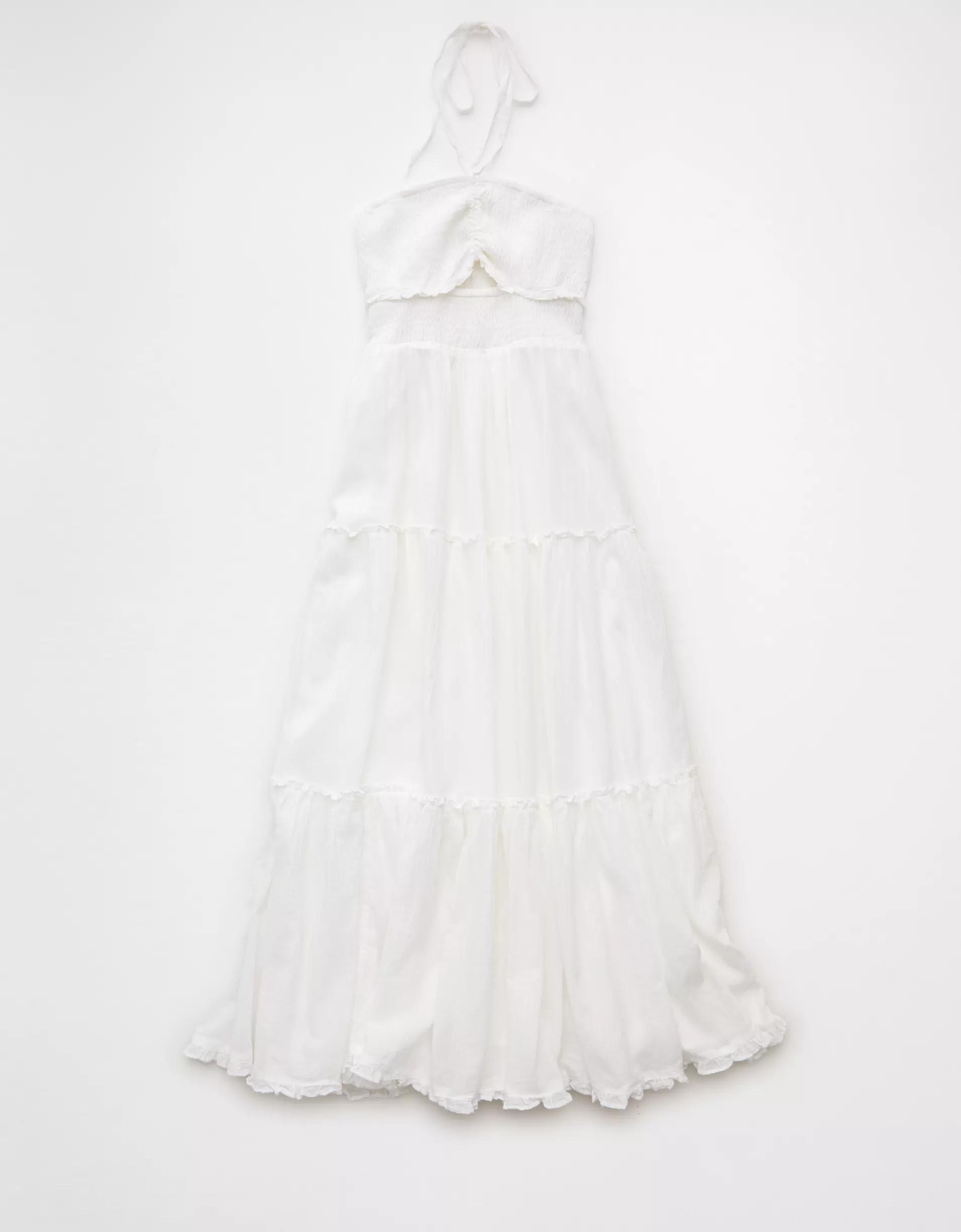 AE Halter Cut-Out Smocked Midi Dress Product Image