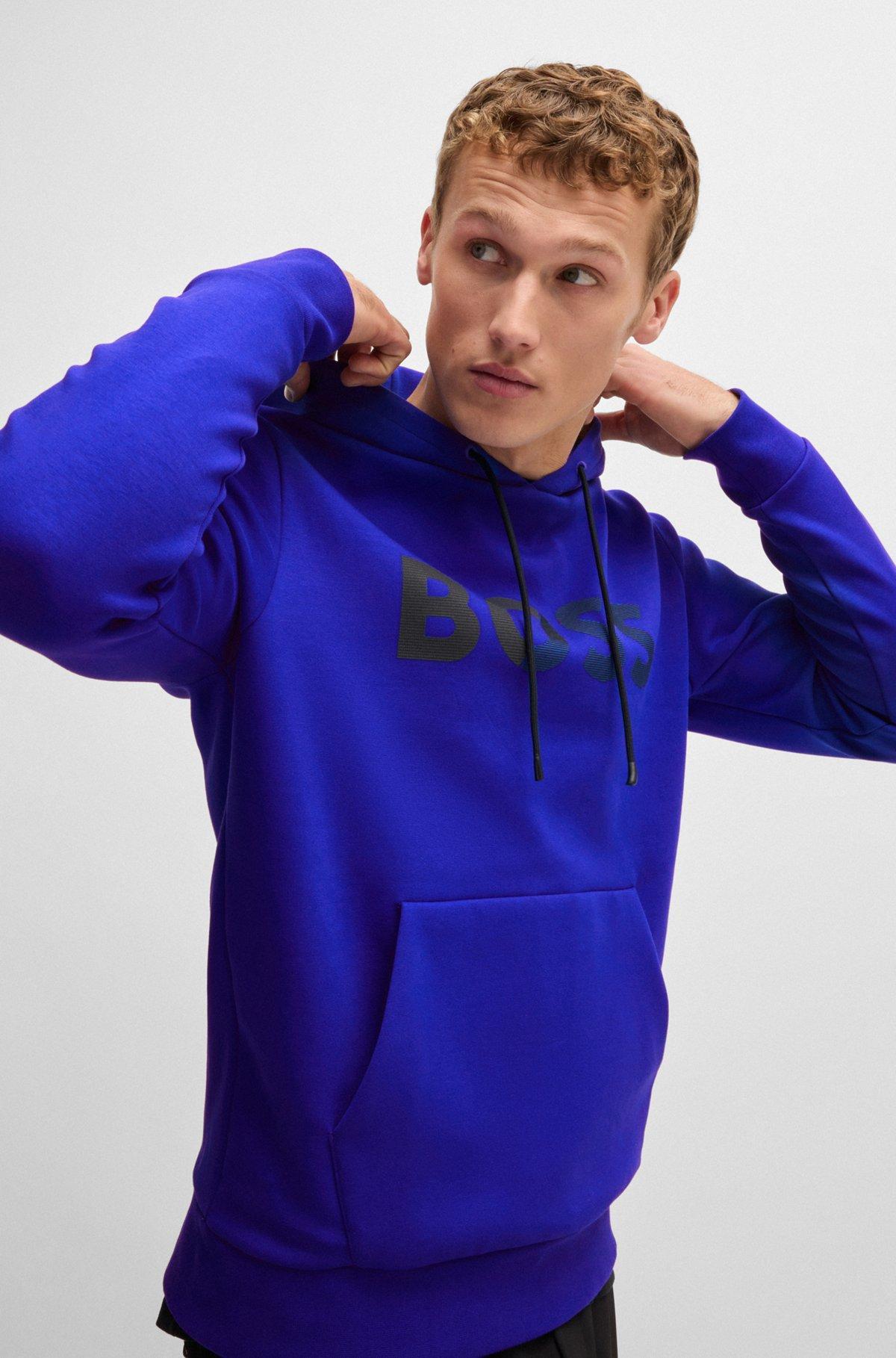 BOSS - Regular-fit hoodie with logo print - Dark Blue Product Image