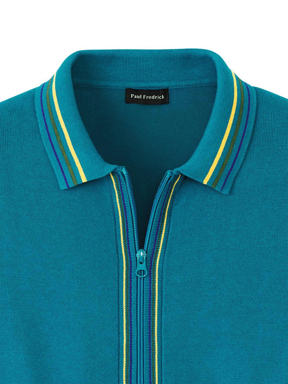 Cotton Full Zip Polo - Teal Product Image