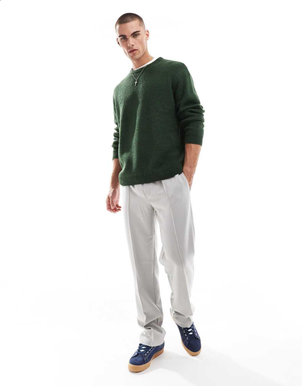 ASOS DESIGN oversized brushed knit sweater in dark green Product Image