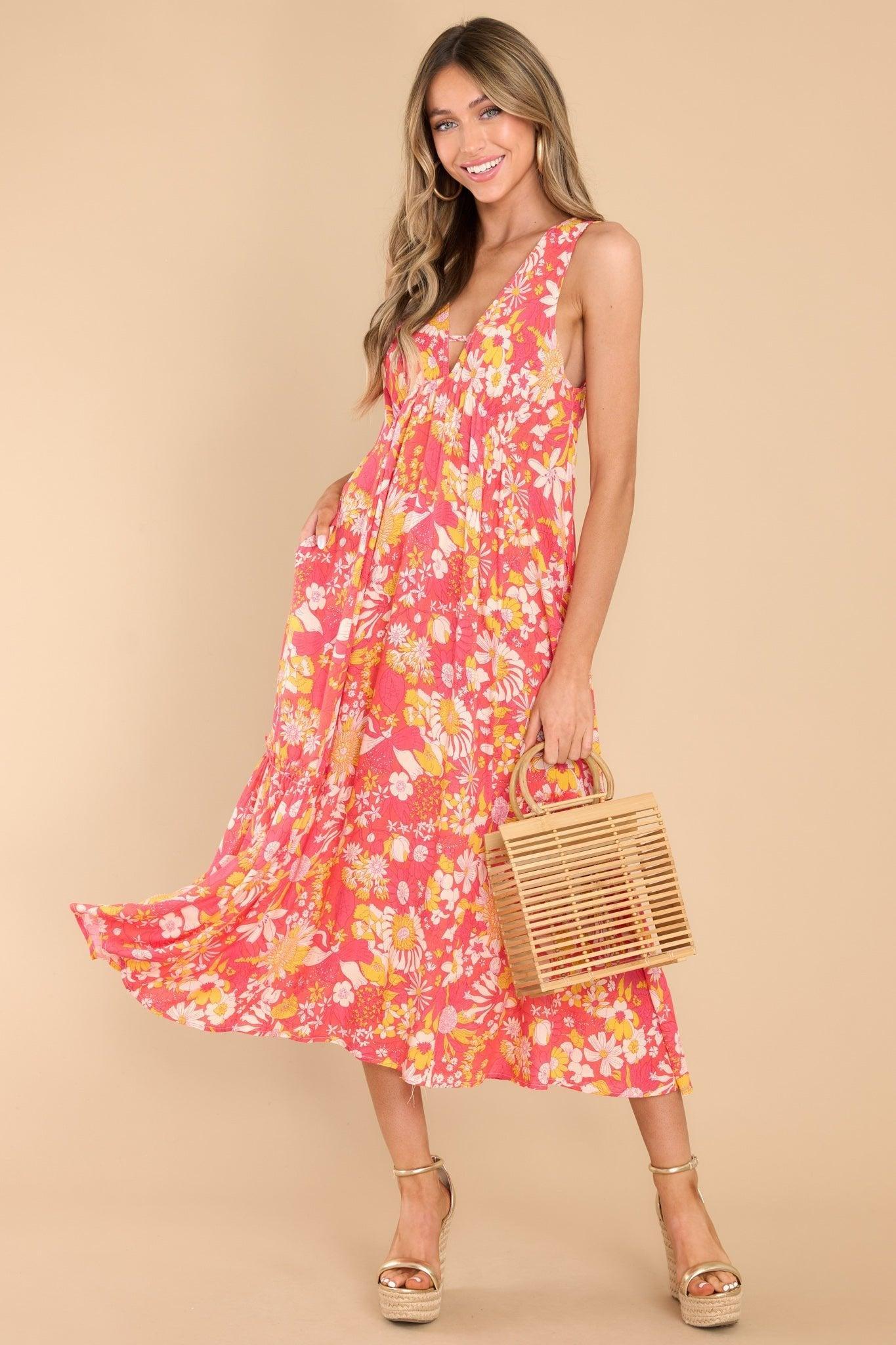 Float To You Red Floral Print Midi Dress Product Image