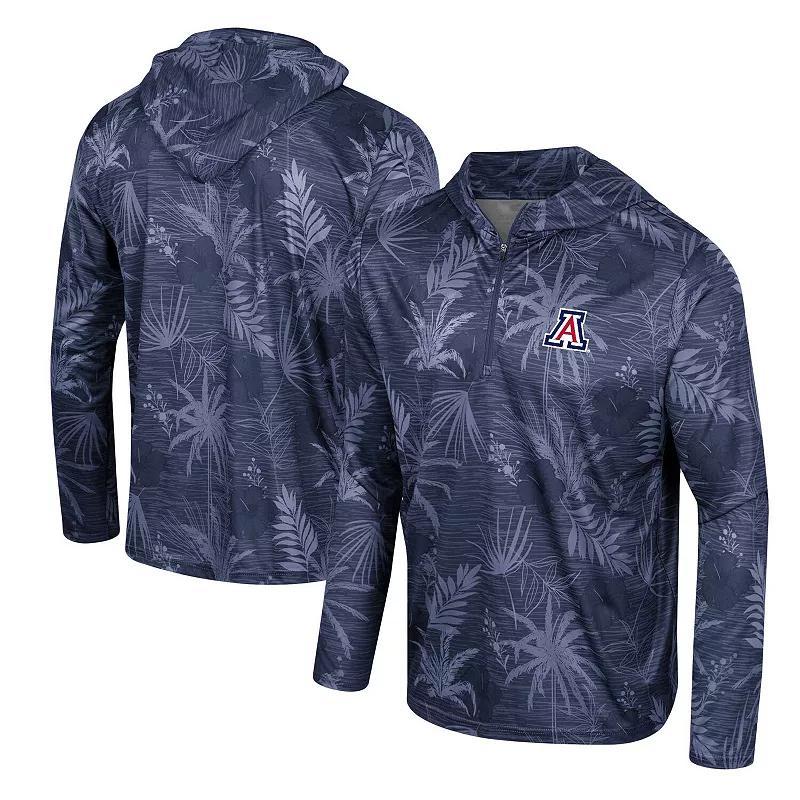 Men's Colosseum Navy Auburn Tigers Palms Printed Lightweight Quarter-Zip Hooded Top, Size: Medium, Blue Product Image