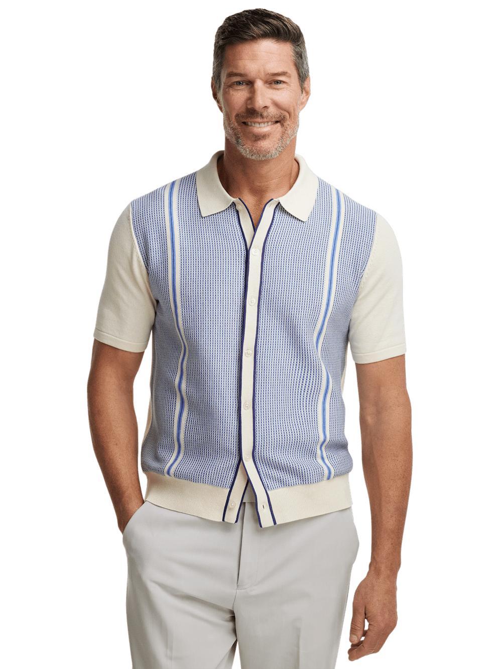 Cotton Button Front Polo - Blue Product Image