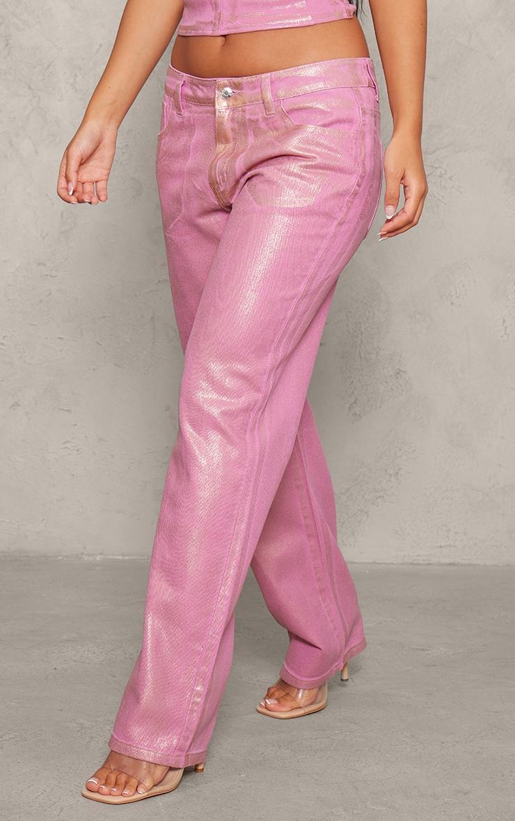 Petite Pink Metallic Denim Jeans Product Image