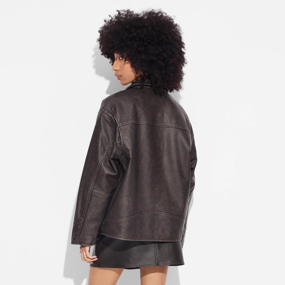 Women's Faux Leather Oversized Bomber Jacket - Wild Fable™ Dark Brown Product Image