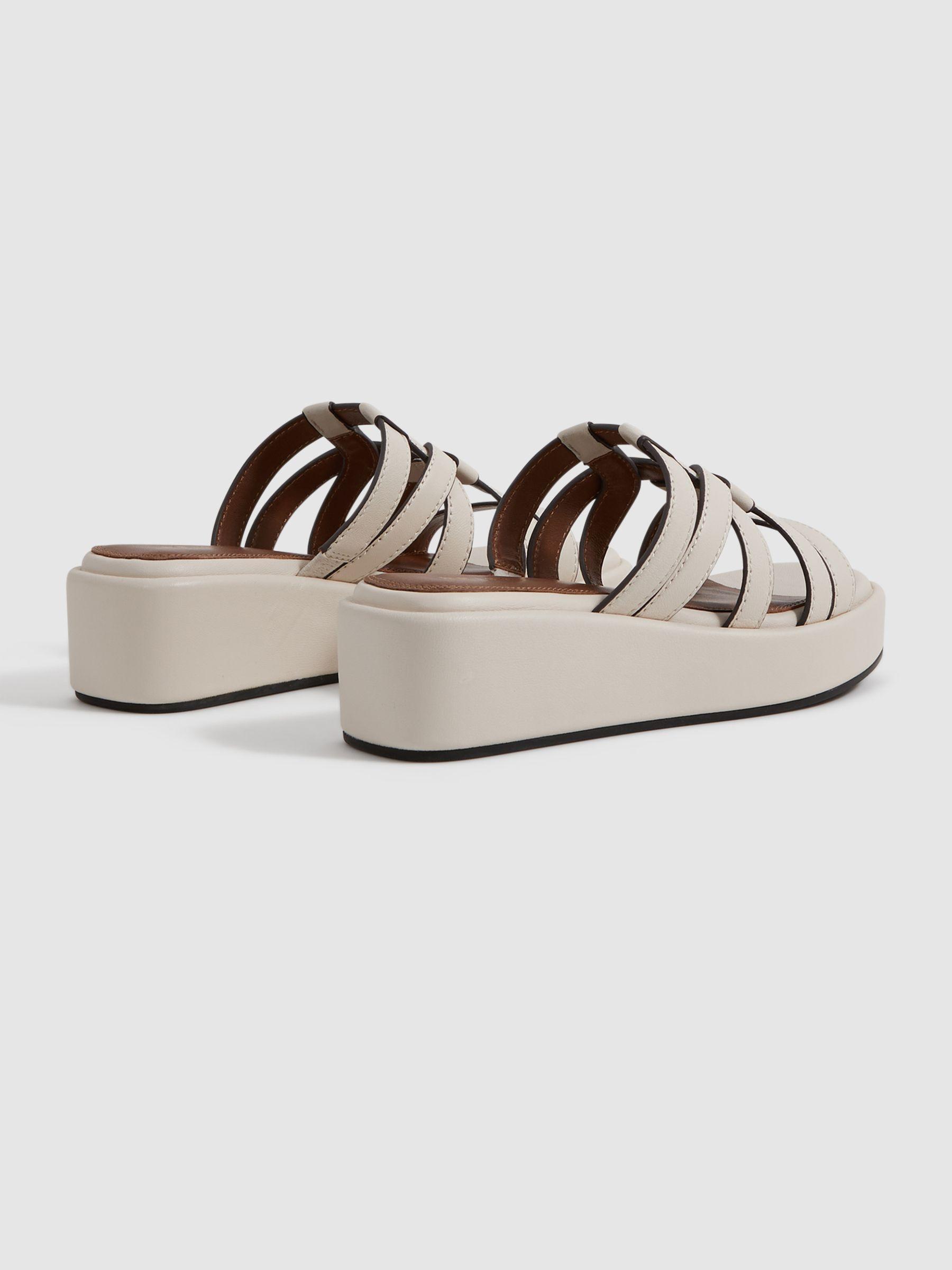 Leather Strappy Platform Sandals in White Product Image