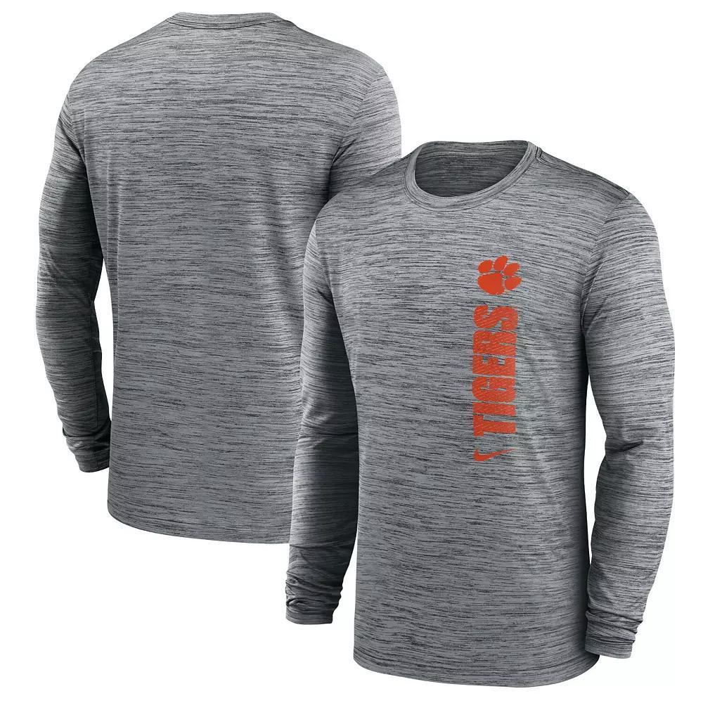 Men's Nike Heather Gray Clemson Tigers 2024 Sideline Velocity Performance Long Sleeve T-Shirt,  Product Image