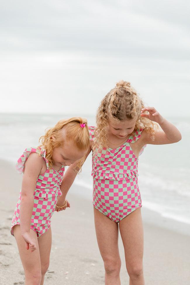 Kid's Beach Vibes Only In Watermelon Crawl One Piece Swimsuit FINAL SALE Product Image