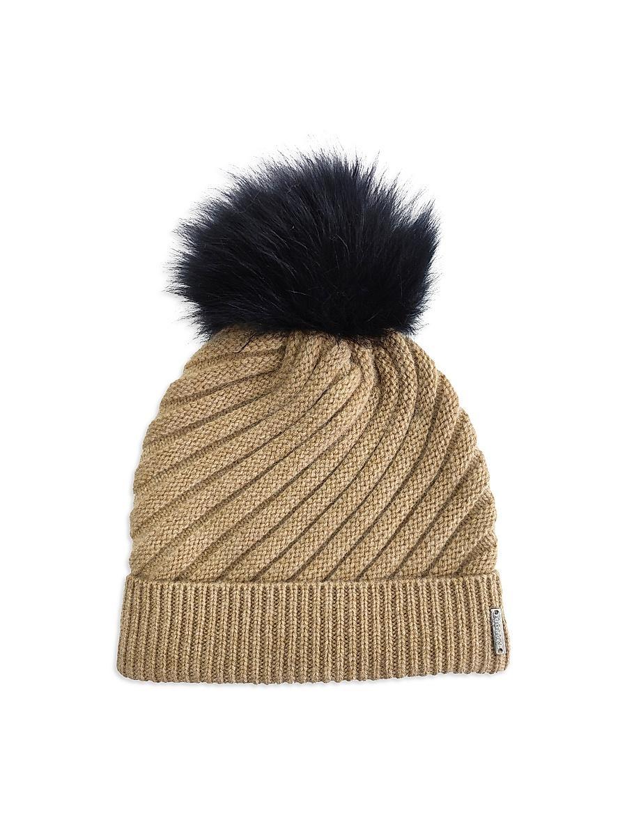 Womens Select Cashmere Cable Knit Beanie Hat with Select Lamb Pompom Product Image