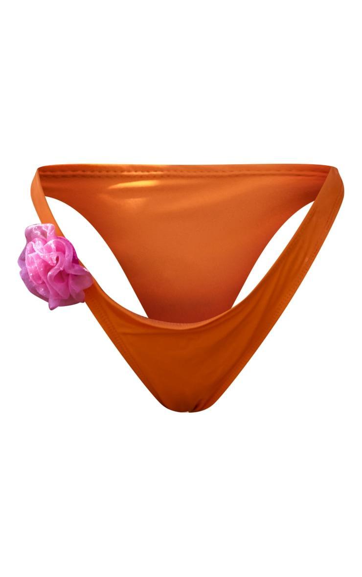 Orange Flower Detail Tie Side Bikini Bottoms Product Image