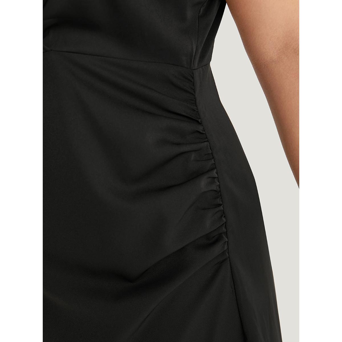 Plus Size Sequin Surplice Neck Ruffle Trim Zipper Dress Black Women Party Rhinestone detailing V-neck Sleeveless Curvy Midi Dress BloomChic 30/6X Product Image