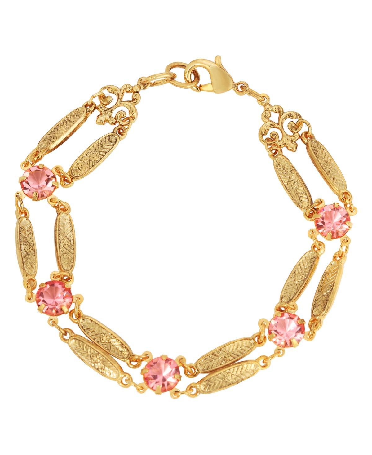 1928 Gold Tone Textured Link Crystal Bracelet, Womens, Pink Product Image