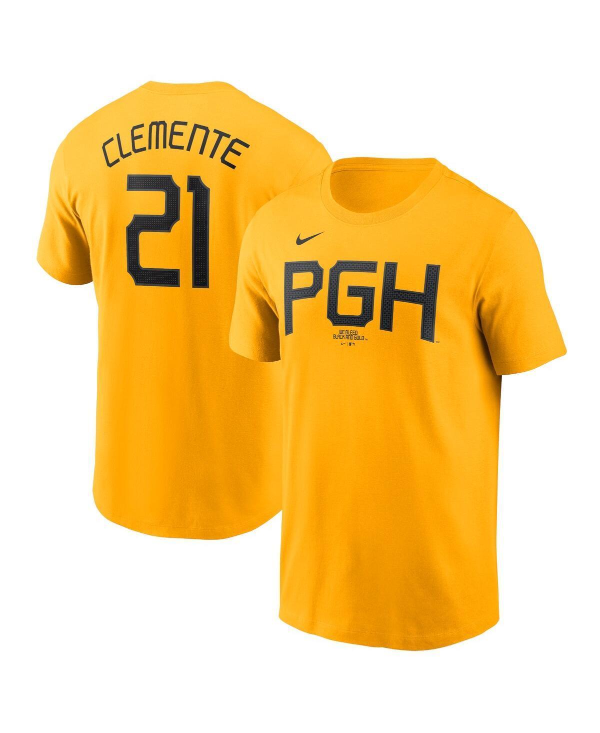 Mens Nike Roberto ClementeGold Pittsburgh Pirates City Connect Fuse Name & Number T-Shirt Product Image