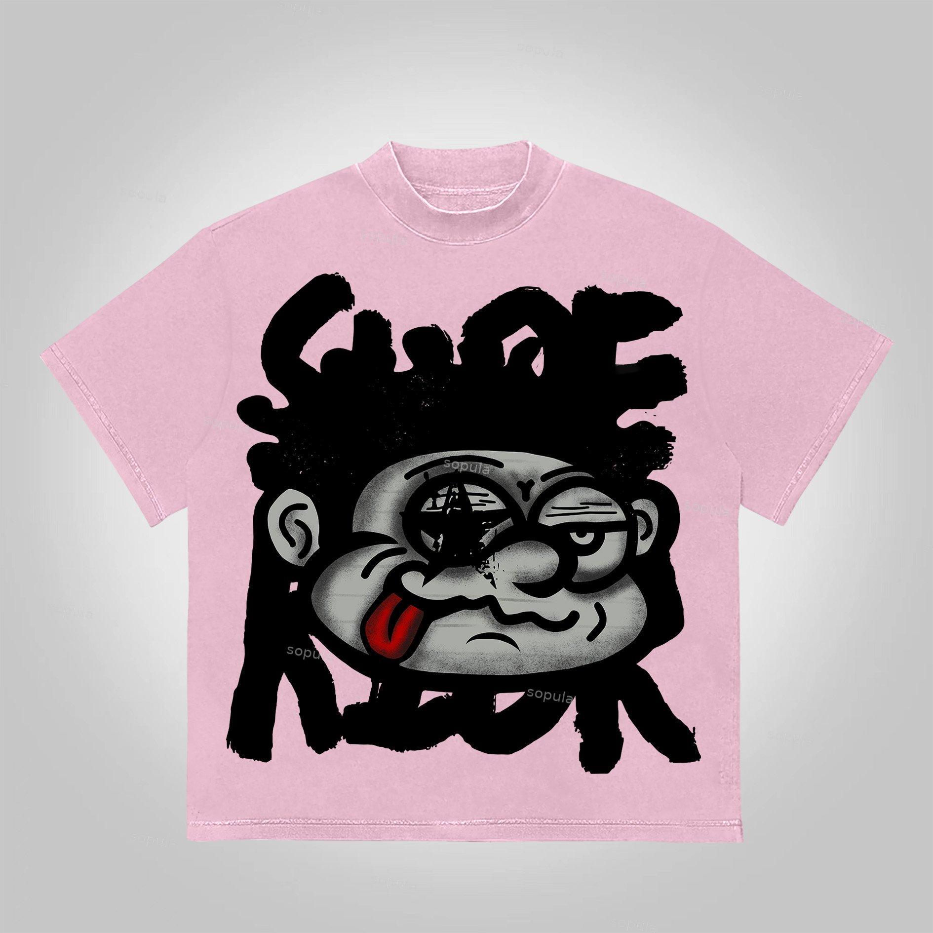 Vintage Big Face Graphic Cotton T-Shirt Product Image