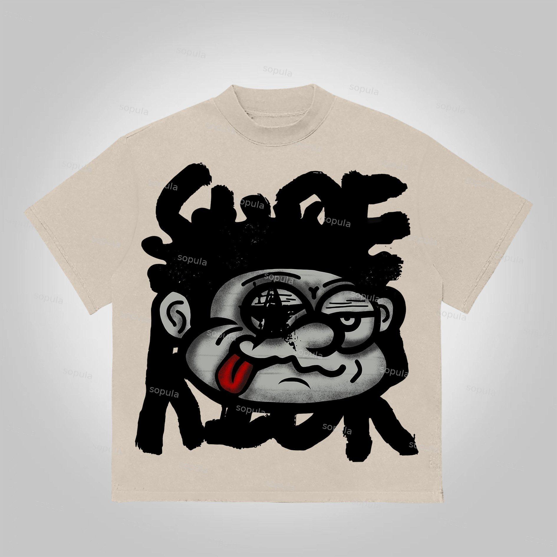 Vintage Big Face Graphic Cotton T-Shirt Product Image