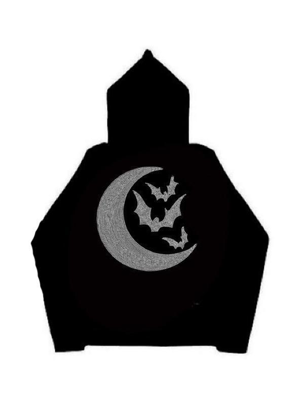 Men's Devil Moon Rhinestone Print Slim Oversized Hoodie Product Image