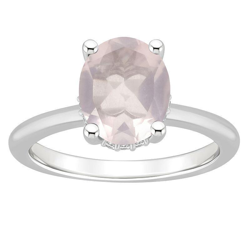 Alyson Layne Sterling Silver 10 mm x 8 mm Oval Gemstone & Diamond Accent Ring, Womens Pink Quartz Product Image