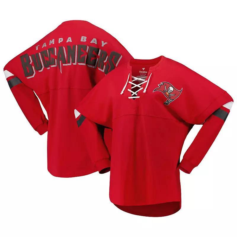 Women's Fanatics Branded Red Tampa Bay Buccaneers Spirit Jersey Lace-Up V-Neck Long Sleeve T-Shirt, Size: Medium Product Image