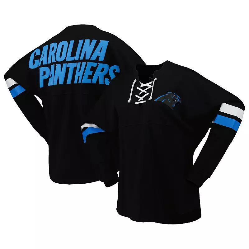 Women's Fanatics Branded Black Carolina Panthers Spirit Jersey Lace-Up V-Neck Long Sleeve T-Shirt, Size: XS Product Image