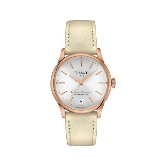 Tissot Womens Chemin Des Tourelles Powermatic 80 Automatic Light Blue Leather Strap Watch Product Image