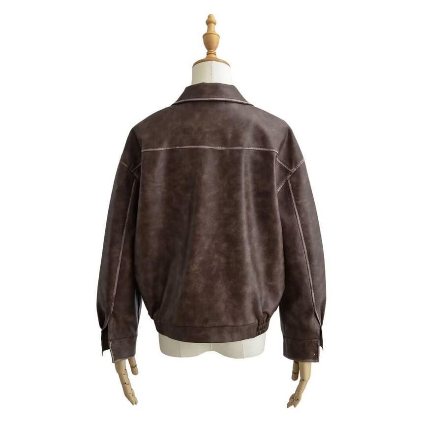 Washed Faux Leather Zip Jacket Product Image