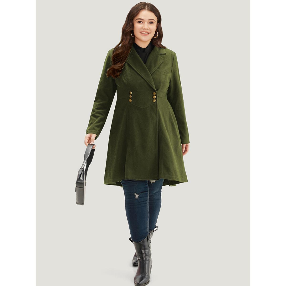 Plus Size Solid Lapel Collar Double Breasted Coat Women ArmyGreen Office Plain Ladies Office Winter Coats BloomChic 10/M Product Image