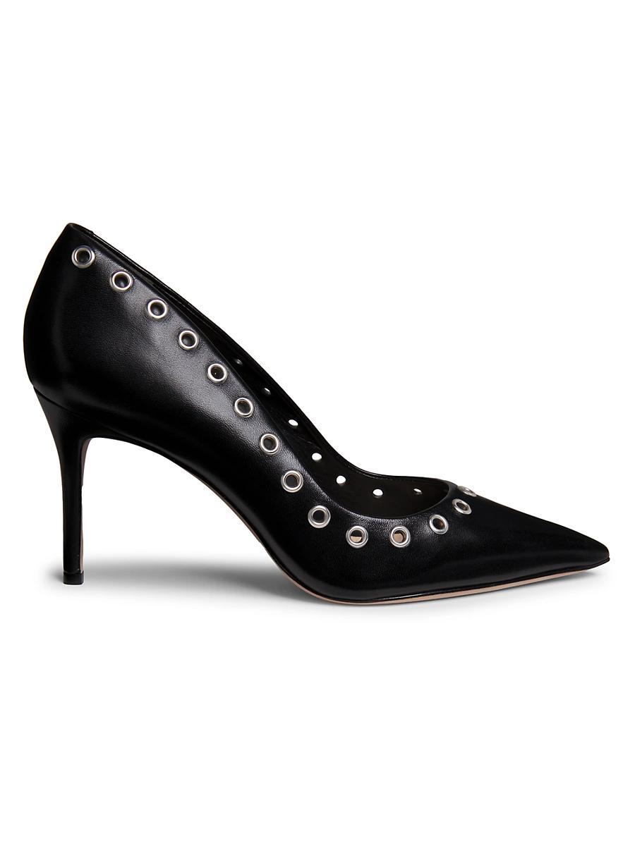 Womens Grommet-Embellished Leather Pumps Product Image